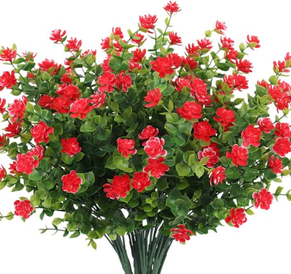 RECUTMS 12 Bundles Artificial Outdoor Plants, Artificial Greenery for Flower Arrangements Shrubs UV Resistant Faux Plastic Plants Spring Decorations for Home Front Porch Decor(White)