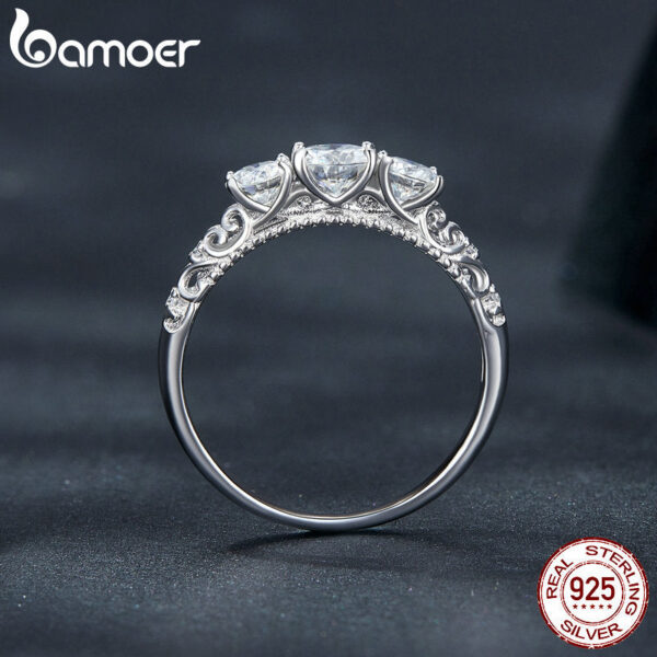 BAMOER 1.1CTTW Round Moissanite Platinum Plated for Women D Color VVS1 EX Lab Diamond Engagement Sterling Sier Ring
