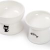 a4d9c25068a4a76e FOREYY Raised Cat Food and Water Bowl Set, Whisker Friendly Elevated Ceramic Cats Feeder Bowls with Anti Slip Ring, Anti-Vomiting Shallow High Porcelain Pet Kitten Dish, Dishwasher Safe(White)