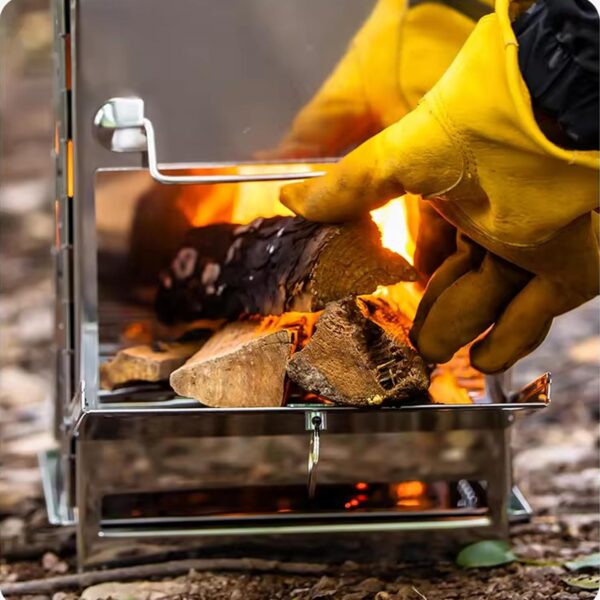 a4ee08783dcf3782 Tragbarer Campingkocher aus Edelstahl – kompakter faltbarer Holzgrill für Rucksackreisen, Wandern & Grillen im Freien, winddichtes Design mit 360° Luftstrom & stabilem Boden (Survival Gear)