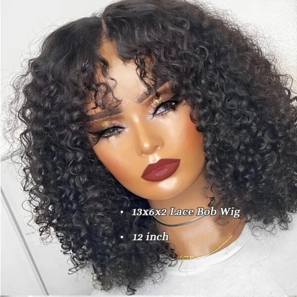 a515dc1f00d50782 Deep Curly Bob Natural Black Color Brazilian HD Front Part 13x6 Transparent T Lace Highlight Hair Wigs