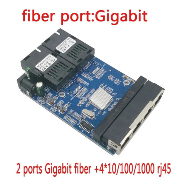 Fiber Switch 4 RJ45 UTP 2 SC Gigabit Fiber Optical Media Converter 2SC 4 RJ45 2G4E Ethernet PCBA board