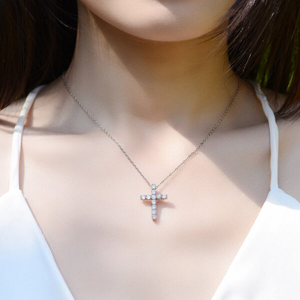 a5373583930b0ecf K.NOBSPIN 3mm Round Cut D VVS1 Moissanite Cross Pendants Necklace For Women Sterling Sier Christian Diamond Neck Chain