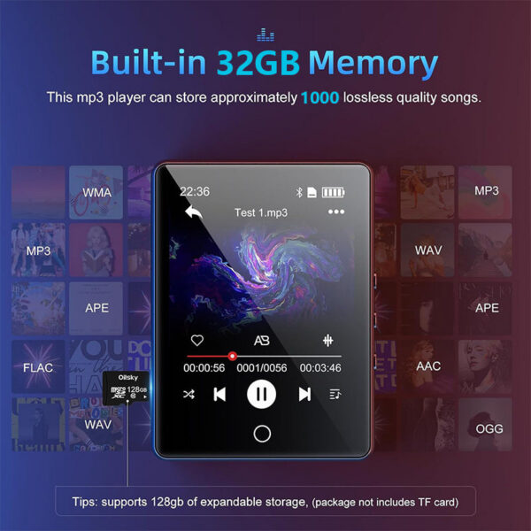 a53b85f47c23d283 32GB 2.8 Inch Touch Screen Bluetooth 5.0 MP3 Player, HiFi Music Player with Speaker/FM Radio/Recorder/Ebook/Picture