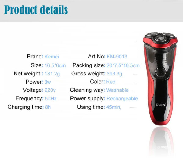 Rechargeable shaver washable trimmer barbeador face men shaving hine groomer beard kemei 3D electric razor