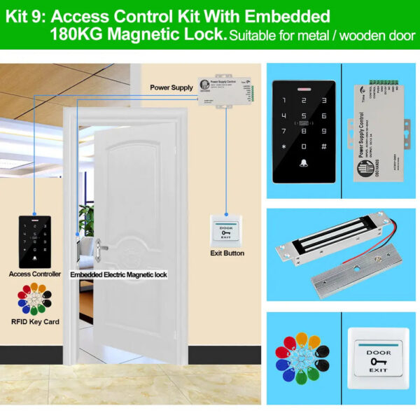 a548b99360e11565 Outdoor Access Control System Kit Set Waterproof RFID Keypad 125KHz 13.56MHz NFC + 180KG Electric Magnetic Lock Strike Locks
