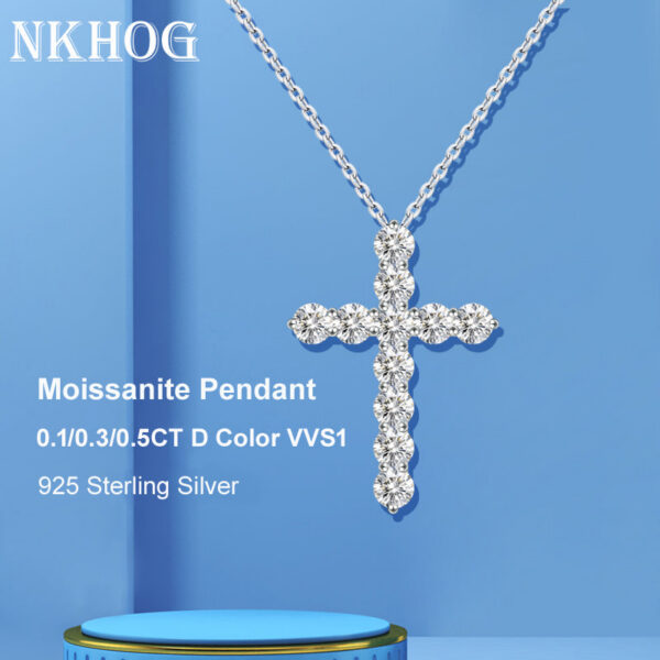 NKHOG 3/4/5mm D Color Moissanite Cross Pendants Necklace For Women Sterling Sier Christian Diamond Neck Chain Fine Jewelry