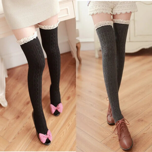 5 Colors Thigh Girls Lace Winter Warm Socks Women Sexy Stocking Medias Pantyhose Stockings Knee High