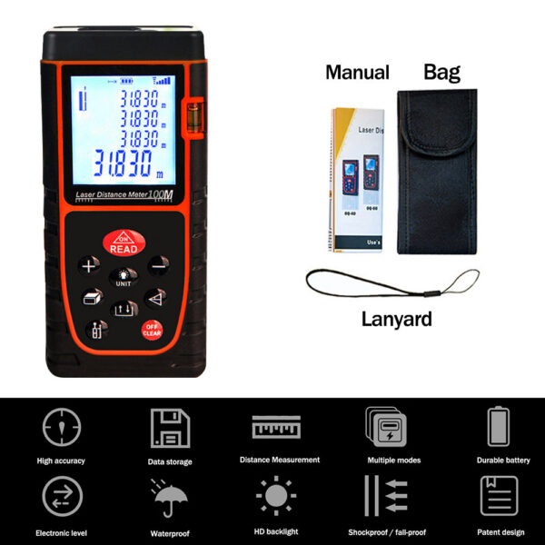 a5619f7c45616dfa Laser Distance Meter 40M 60M 80M 100M No Battery Rangefinder Tape Range Finder Build Measure Device Ruler Test Tool