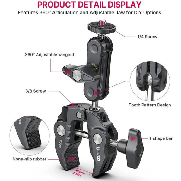 a562d79a875d9b2c Ulanzi R094 Metal Super Clamp with Double Ball Head Magic Arm Clamp with 1/4" 3/8" Hole for DSLR Camera Monitor Light Mic Mount