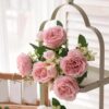 a5691581c7d4eeeb 30cm Rose Pink Silk Bouquet Peony 5 Big Head 4 Small Bud Bride Wedding Home Decoration Artificial Flower