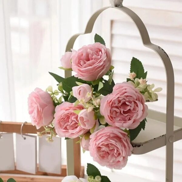 a5691581c7d4eeeb 30cm Rose Pink Silk Bouquet Peony 5 Big Head 4 Small Bud Bride Wedding Home Decoration Artificial Flower