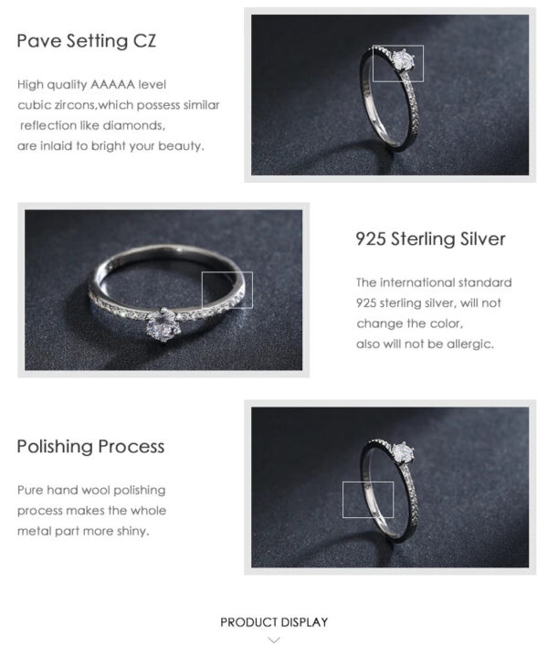Modian Solid 925 Sterling Silver Simple Round Clear CZ Finger Rings For Women & Girls Cassic Wedding Statement Fine Jewelry Gift