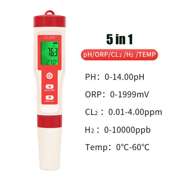 a59e941dbb38cc81 5 in 1 Chlorine PH CL2 H2 ORP Temperature Meter Quality Tester for Pools Drinking Water Aquarium Swimming Pool