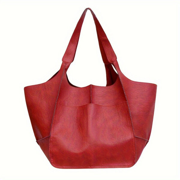a5ae2a24678d64a7 Large Capacity Retro Tote Bag, Soft PU Leather Shoulder Bag, Stitching Handbag For Work Travel Shopping