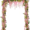 Lvydec Wisteria Artificial Flowers Garland, 4 Pcs Total 28.8ft Artificial Wisteria Vine Silk Hanging Flower for Home Garden Outdoor Ceremony Wedding Arch Floral Decor (Pink)