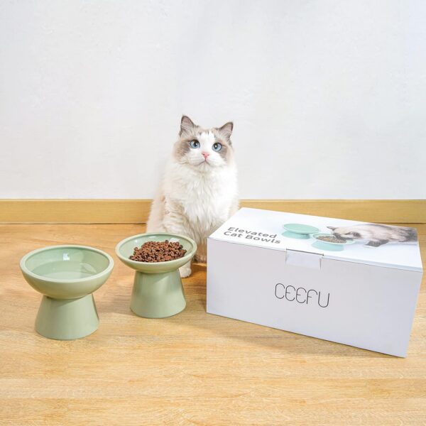 a5df1970129cea2d 2 Extra Wide Raised Cat Food Bowl, Elevated Anti-Vomiting Cat Feeder Whisker Stress-Free Dog Two Bowls Ceramic Cat Feeding Bowls White
