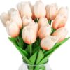 IPOPU 12PCS Pink Tulips Artificial Flowers for Decoration Fake Tulips Real Touch Fake Pink Flowers Artificial Floral Arrangements Pink Faux Tulips Decor Table Home Kitchen Wedding Decorations (Pink)