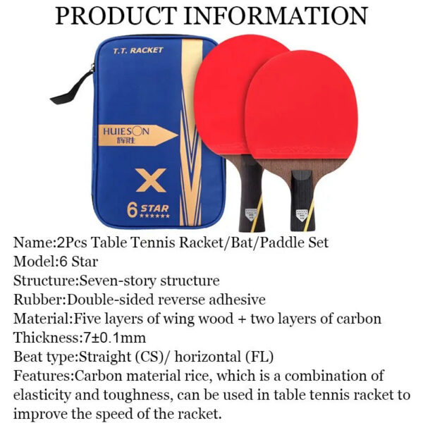 a604d12589f73604 HUIESON 6 Star 2Pcs Carbon Table Tennis Set Super Powerful Ping Pong Raet Bat For Adult Club Training New Upgraded