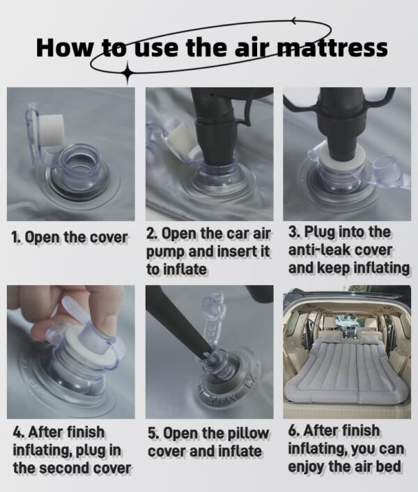 SUV Air Mattress Car Bed Inflatable Mattress for Truck Backseat - Portable Air Mattress with Flocking Surface and Pillows Foldable Air Bed for Home Tent Camping Travel - Grey