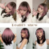 a6254850bbd580c9 FERRE Black Pink Ombre Synthetic Cosplay Long Straight Layered Wigs with Bangs for Women Heat Resistant Fake Hair
