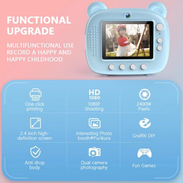 a6260c0b66ea82fd Children Digital for Kids Thermal Print Instant Photo Printing Camera Video Toys+32G Memory Card
