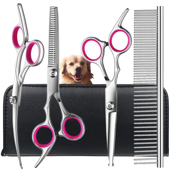 4pcs Dog Grooming Scissors with Safety Round Tip-Stainless Steel Set Precise Trimming and Shaping Ideal for All Breeds
