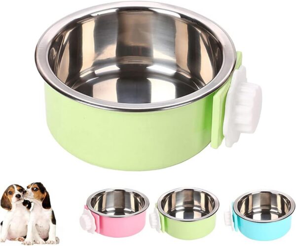 a632f44536a3bd8a Crate Dog Cat Bowls, Removable Stainless Steel Hanging Pet Cage Bowls for Kennel, Water Food Feeder Bowls Cage Coop Cup for Cats, Dogs, Rabbits and Small Animals (Small, Pink)