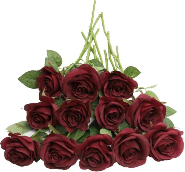 Artificial Rose Flower Dusty Rose Flower Silk Flowers 12 pcs with Long Stem Silk Roses Bouquet for Wedding Bridal Shower Party Home Decoration