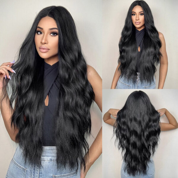 HAIRCUBE Long Brown Curly Wavy Women Middle Part Synthetic Wig for Any Ocn Heat Resistant Fake Hair