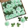 a64ab0f5642502fb Artificial Flower Foam Purple Rose 50pcs Real Looking Fake Rose with Stems Leaves for Home Decoration Party Garden Centerpieces DIY Wedding Bouquets(Purple)