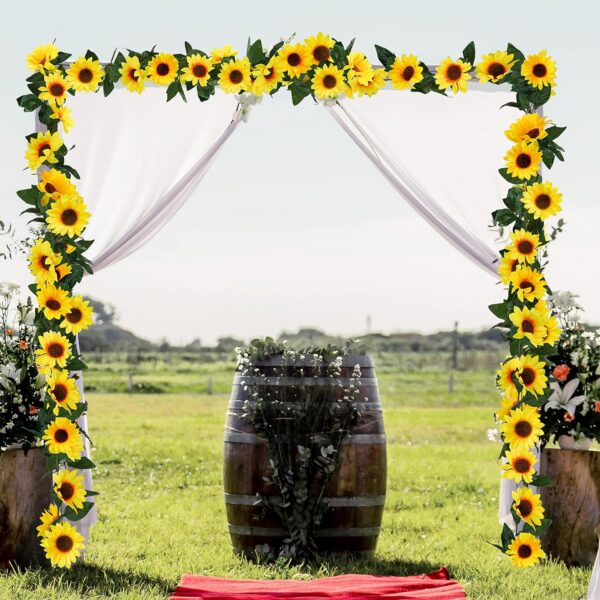 3 Pack Artificial Sunflower Garland, 7.5ft/Strand Silk Sunflowers Hanging Vines Flowers with Green Leaves for Room Kitchen Garden Birthday Wedding Baby Shower Party Table Decor Large