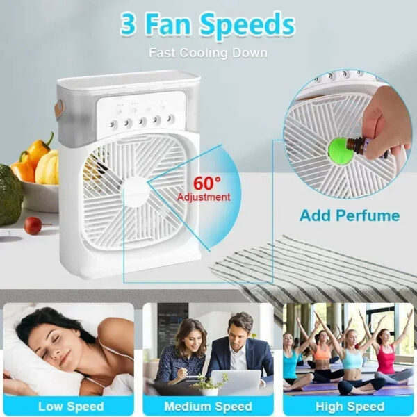 a665f99ea313ecd9 3 In 1 AIr Conditioner Household Small Cooler LED Night Light Portable Humidifier Air Adjustment Office Home Fan New