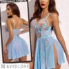Avidlove Women's Lingerie Lace Chemise Floral Embroidery Mesh Babydoll Side Slit Sleepwear