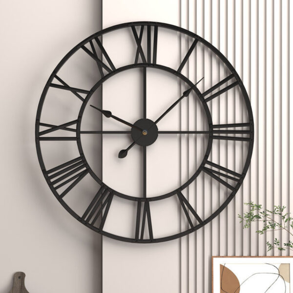 Modern 3D Large Wall Clocks Roman Numerals Retro Round Metal Iron Accurate Silent Nordic Hanging Ornament Living