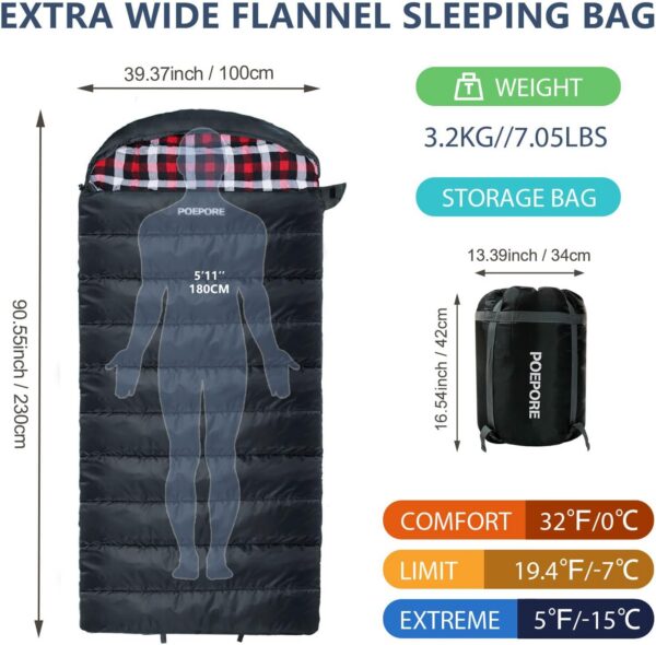 a67b88a353d8465d Poepore Schlafsack Outdoor Winter für Erwachsene Extra Breit 3-4 Jahreszeiten XXL Schlafsäcke Warmer Baumwolle Flanell Deckenschlafsack beim Camping Wandern Abenteuern 230 * 100CM