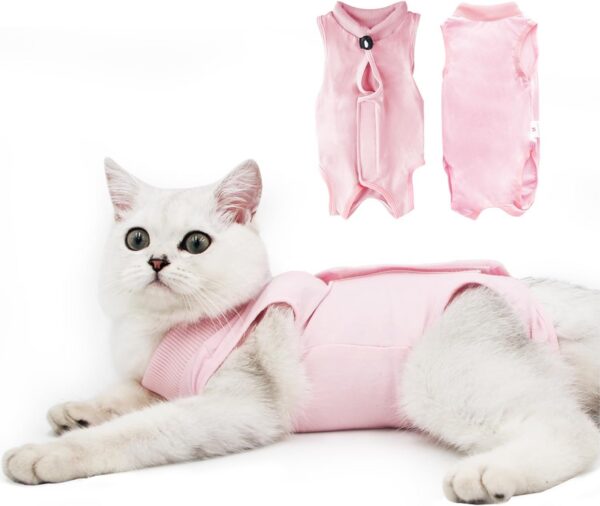 a67c934eb733b325 Cat Recovery Suit for Male and Female Surgical Post Surgery Soft Cone Onesie Shirt Clothes Neuter Licking Protective Diapers Outfit Cover Kitten Spay Collar(M, Grey)