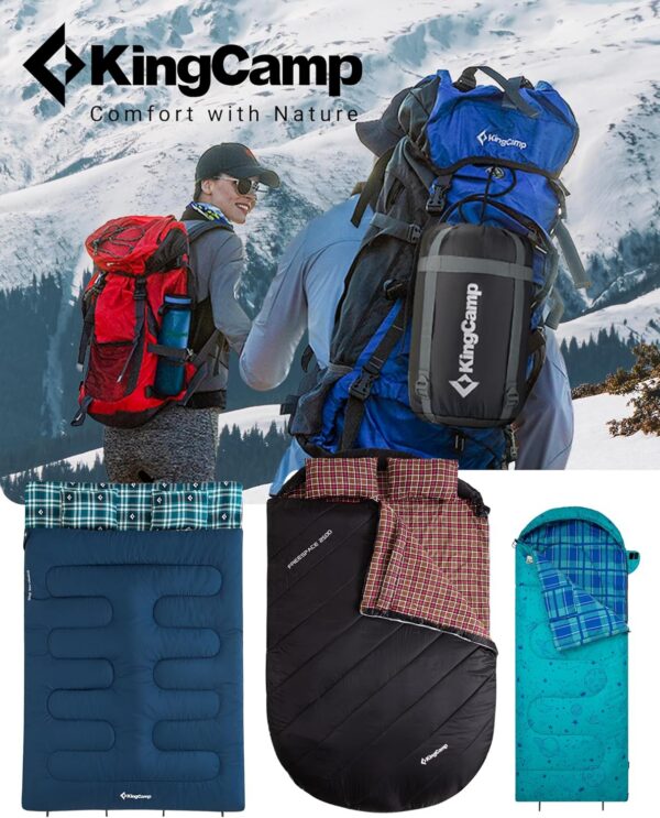 KingCamp Double Sleeping Bag Oxygen with 2 Pillows Queen Size & Extra-Large Rectangular Sleeping Bags for Adults 4 Seasons Waterproof Envelope Sleeping Bag for Camping Festivals Hiking Indoor Outdoor