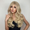 Natural Blonde Yellow Long Wavy Synthetic with Bangs Women Body Wave Afro Female Wigs Cosplay Daily Hair