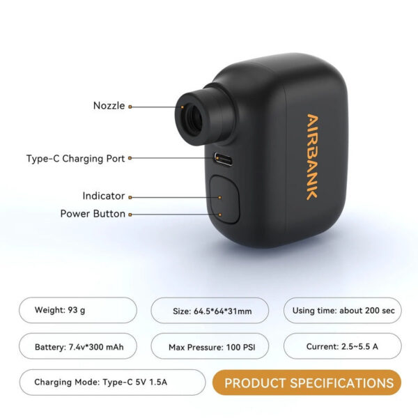 Mini Portable Bicycle Pump Rechargeable Air Iator 100PSI 5V Type-C Accessories for Bike Schrader Presta Tires AS100