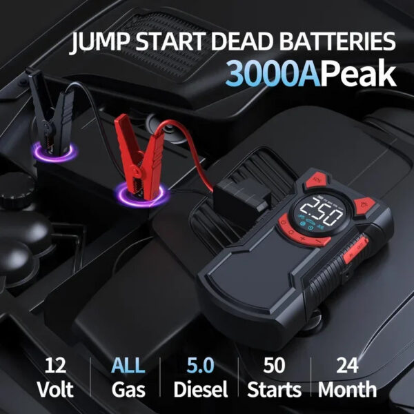 5-in-1 Jump Starter with Air Pump 3000A Peak Starter Box 150PSI Battery Pack with Digital Tire Inflator Car Battery Jump Starter