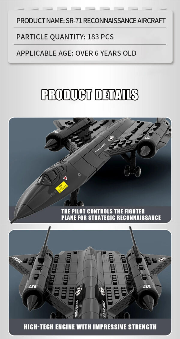 Military Technical USA SR71 Blackbird Stealth Supersonic Reconnaissance Aircraft Building Blocks Fighter Model Brick Kid Boy Toy