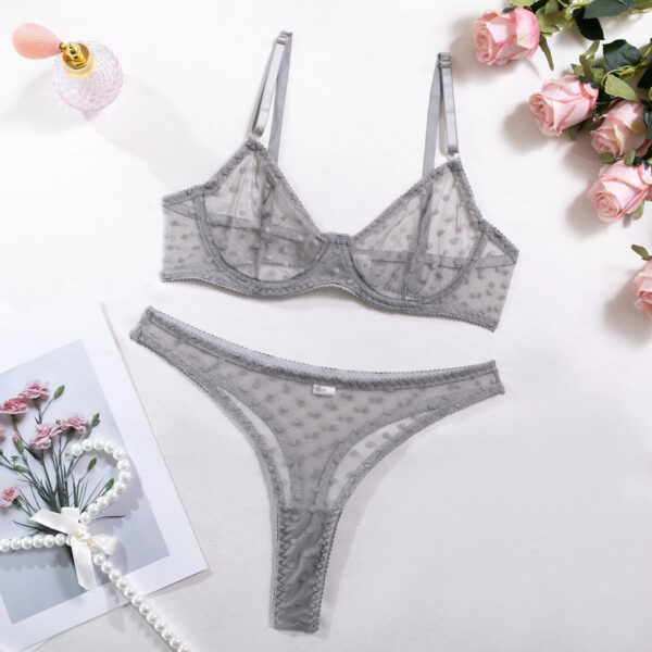 Sexy Polka Dot Half Cup See Through Sheer Push Up Bra And Thong Underwear Sets Ultra Thin Transparent Basic Erotic Lingerie Set