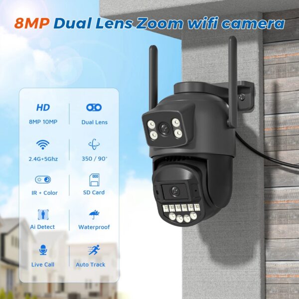 a7888c7415a10774 10MP PTZ IP Camera 8MP 5K Outdoor Dual Lens Dual Screen 5G WIFI Camera AI Tracking Security Protection CCTV Surveillance Camera