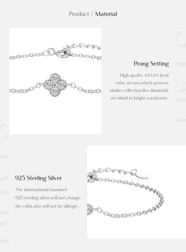 MODIAN 925 Sterling Silver Exquisite Lucky Four Leaf Clover CZ Link Chain Stackable Sweet Bracelet For Women Daily Fine Jewelry