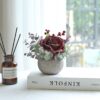 a79bfb9e1ba720fb Artificial Flowers Kit with Pot, Combination of Fake Silk Burgundy Red Roses and Greenery,Small Plant Potted Decor for Offices,Bookshelf,Bedroom, Living Room,Party,Wedding Decorations…