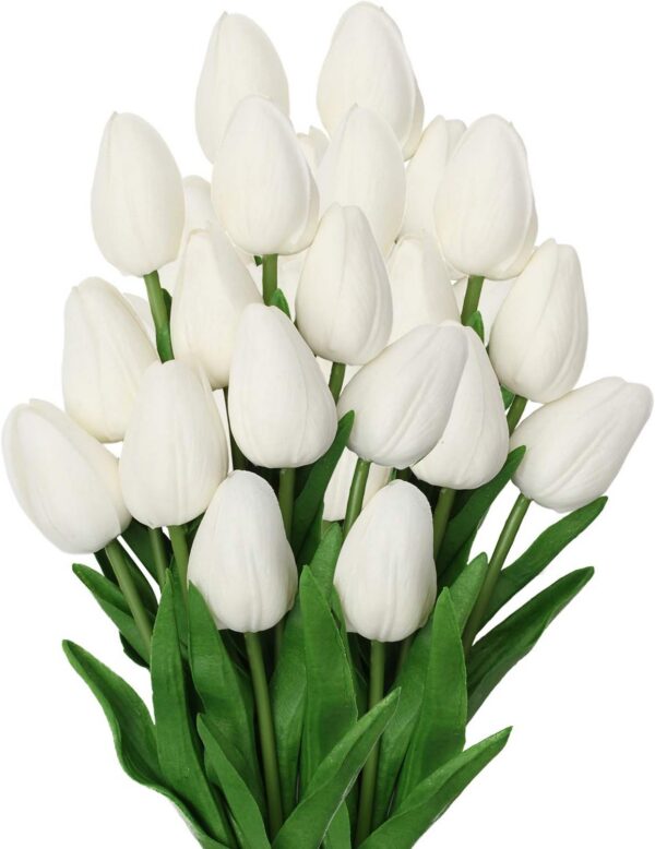 a7a154c9ef973a1c 24 Pcs White Tulips Artificial Flowers Real Touch Fake Tulips Fake Flowers for Decoration 13.5" Faux Tulips Faux Flowers Bulk Artificial Tulips Flowers for Vase Centerpieces Home Wedding Bouquet