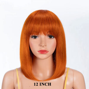 99J Colored Short 180D Straight Brazilian Human Hair Bob Wigs with Bangs Remy Full hine Made for Women Hightlight Bury