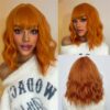 Short Wavy Wigs Women Dark Brown Bob Natural Synthetic Wig with Bangs for Girl Daily Cosplay Use Heat Resistant