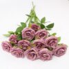 Artificial Rose Flower Dusty Rose Flower Silk Flowers 12 pcs with Long Stem Silk Roses Bouquet for Wedding Bridal Shower Party Home Decoration